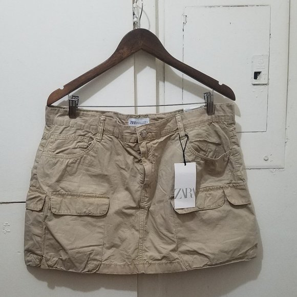 NWT BEIGE CARGO MINI 100% COTTON SKIRT - Picture 3 of 5